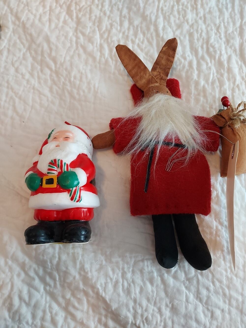 Vintage Christmas Items Santa Candle (NEW) And Handmade? Bunny EUC
